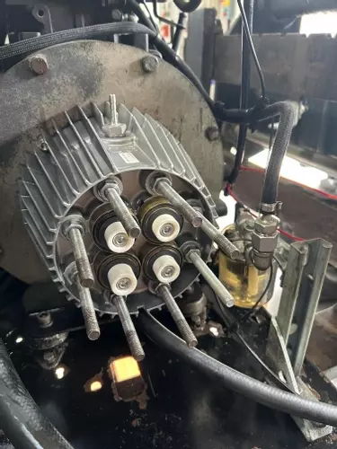 Nilfisk C3 pressure washer pump pistons exposed during industrial diesel hot pressure washer repair in Dover.